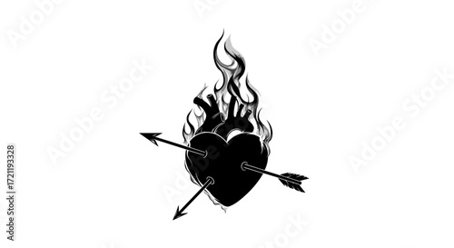 Heart in flames pierced by arrows an illustration of intense emotions and heartbreak