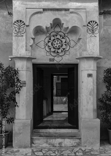 Black & White Heritage Doorway of Old Dubai