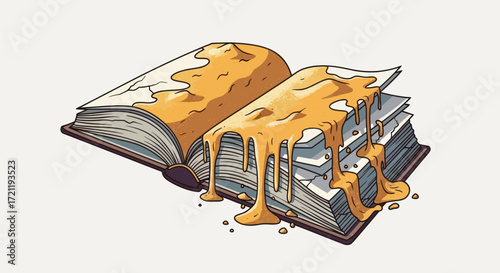 Illustrative depiction of a book saturated with a golden liquid symbolizing knowledge degradation
