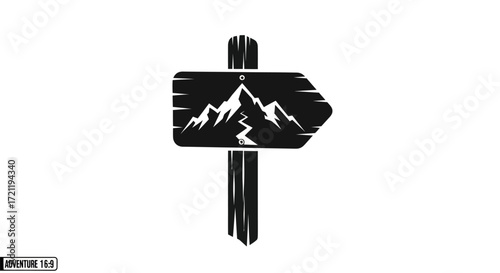 Monochrome mountain trail direction marker for outdoor enthusiasts illustration