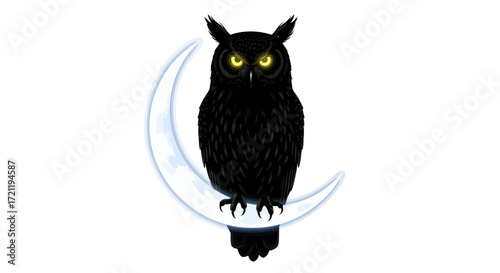 Night sentinel a nocturnal owl perched serenely on a luminous crescent moon vector art