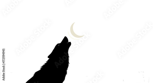 Silhouette of howling wolf under crescent moon evokes primal connection to nature and folklore