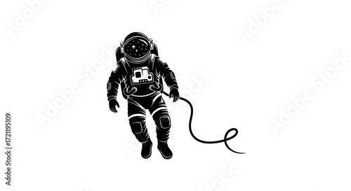Solo flight vector art of an astronaut adrift in a monochrome cosmos illustration