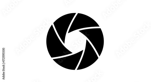 Symmetrical iris diaphragm illustration in black and white for artistic projects and graphic