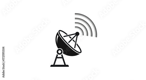 Symmetrical satellite dish transmitting signal waves communication technology concept for