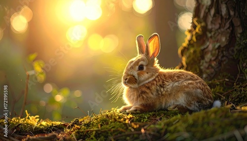 Brown Rabbit in Forest Sunlight