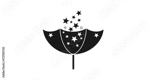 Whimsical umbrella silhouette filled with stars, creating a dreamlike and magical atmosphere