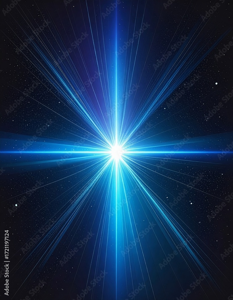 Naklejka premium A bright blue light shoots out from the center of a swirling abstract background