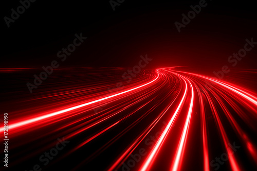 Red Neon Light Trails Abstract Futuristic Speed Background