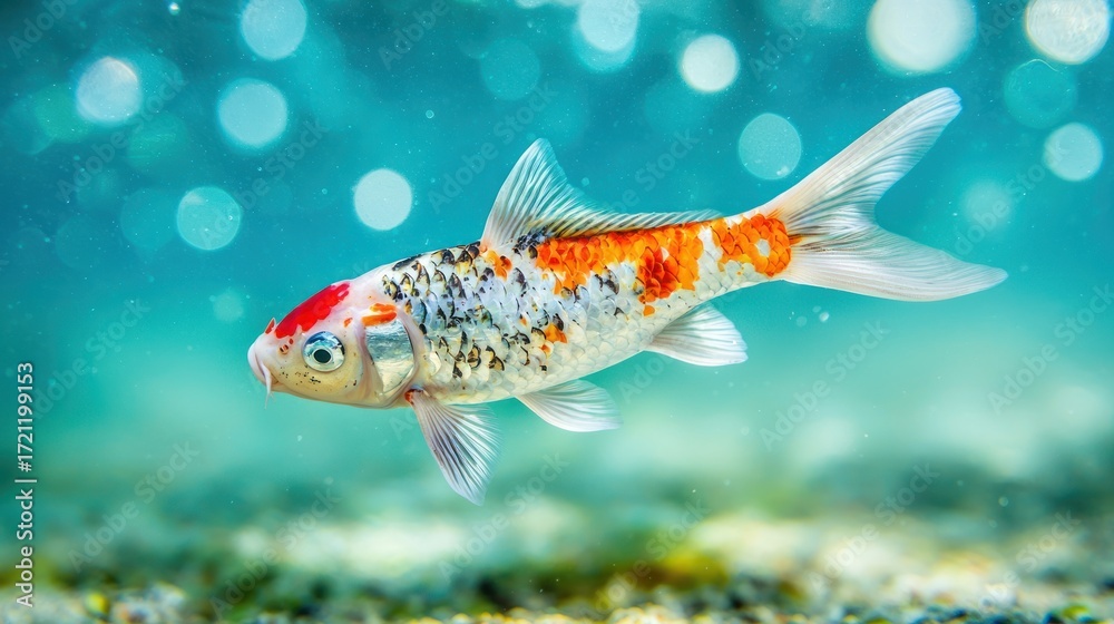 Naklejka premium Colorful koi fish swimming in crystal clear water underwater photography natural habitat serene environment
