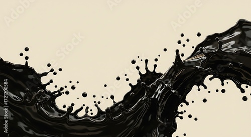 Dynamic black liquid splash with sleek, glossy texture creates a dramatic, modern effect perfect for striking designs and impactful backgrounds