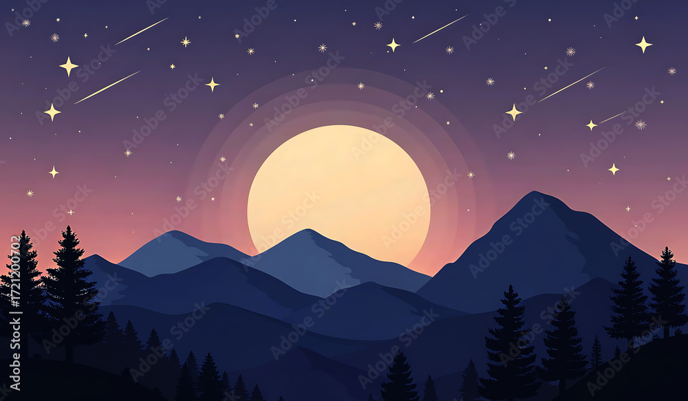 Obraz premium A serene illustration of a mountain landscape at twilight.