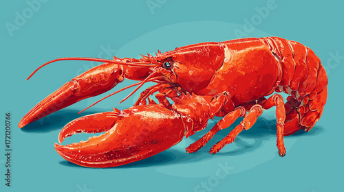 Vector illustration of a red lobster isolated on a blue background