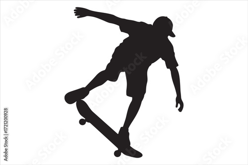 Skateboarder in Action – Monochrome Vector Illustration