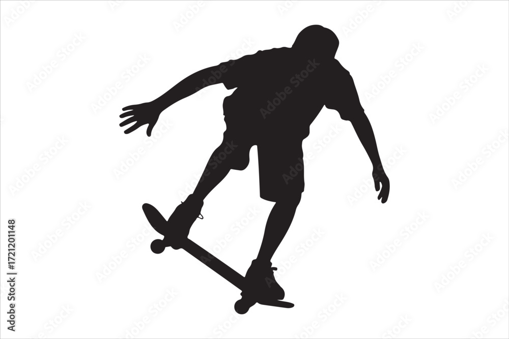 Obraz premium Skateboarder in Action – Monochrome Vector Illustration