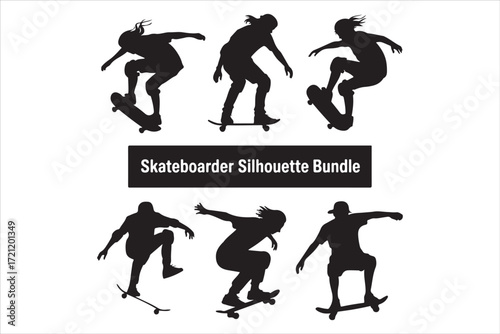 Skateboarder in Action – Monochrome Vector Illustration