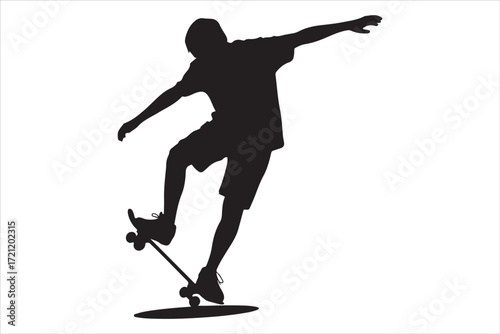 Skateboarder in Action – Monochrome Vector Illustration