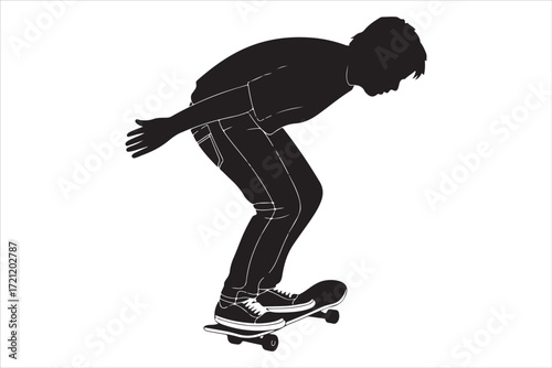 Skateboarder in Action – Monochrome Vector Illustration