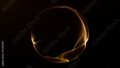 Glowing golden abstract plasma sphere with smooth liquid energy waves and soft flowing motion on dark background. Elegant gold fluid shape with sci-fi digital glow for tech or design concept.