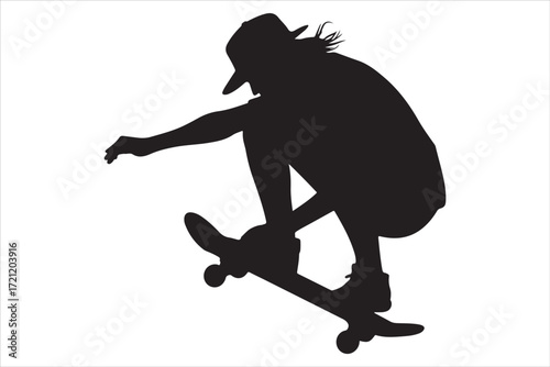 Skateboarder in Action – Monochrome Vector Illustration