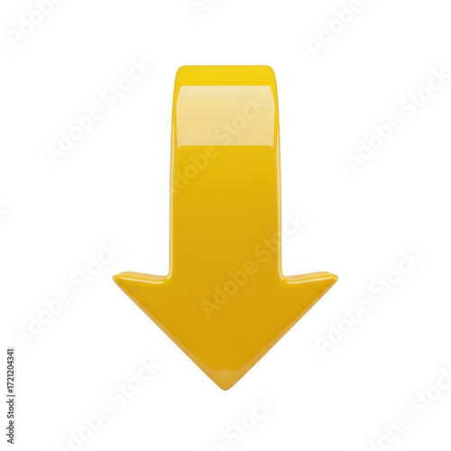 Shiny golden downward arrow graphic with gradient effects and spotlight shine transparent background