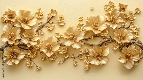 Delicate, light beige flowers on branches