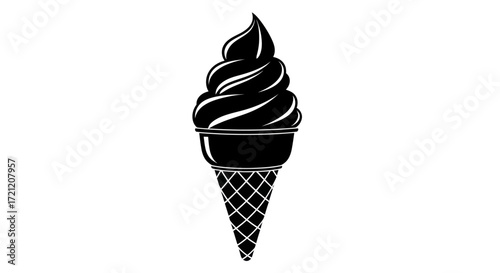 A minimalist black and white ice cream cone graphic for summertime treats delight