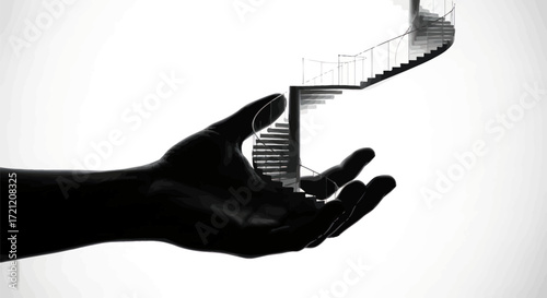 Abstract visualization of ambition using a hand holding a staircase to represent achieving goals