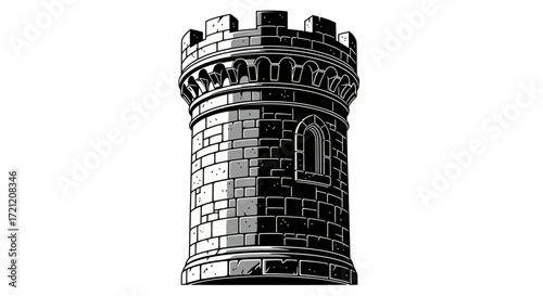 Architectural marvel a medieval castle tower fortress element silhouette illustration in
