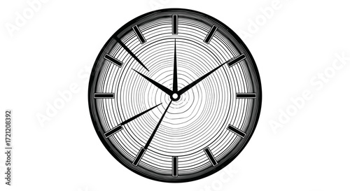 Artistic representation of time using concentric lines forming clock design