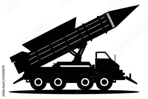Powerful mobile missile launcher silhouette ready for action, a symbol of military strength and defense, perfect for illustrating security or strategic planning