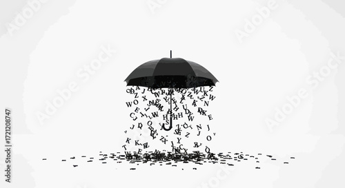 Conceptual depiction of an umbrella shielding from a downpour of alphabetic characters symbolizing