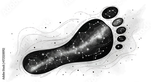 Cosmic Footprint: A stylized representation of a foot filled with celestial constellations