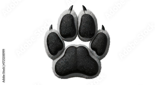 Detailed illustration of a furry paw print with sharp claws on a clean white background