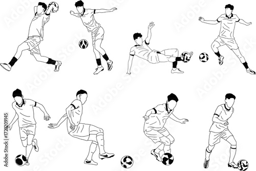 Soccer Player Outline Sketches for Sports Design