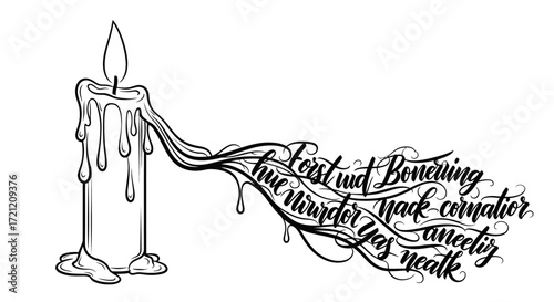 Elegantly drawn candle with flowing calligraphy creates a dreamy and evocative visual effect