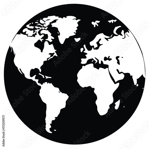Globe shows a world map with all the continents in negative space