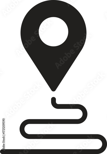 location, map, address icon Map pin icon with a winding path illustration.