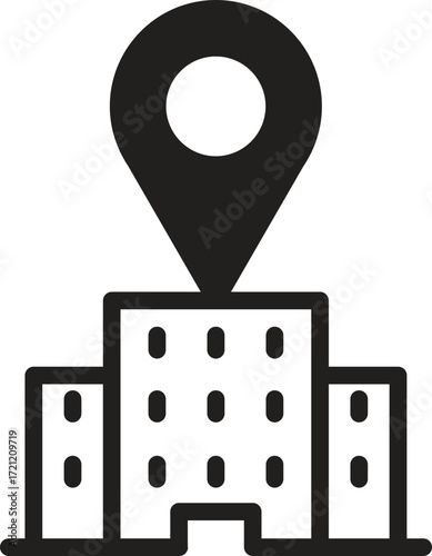 location, map, address icon Building with location marker icon design.