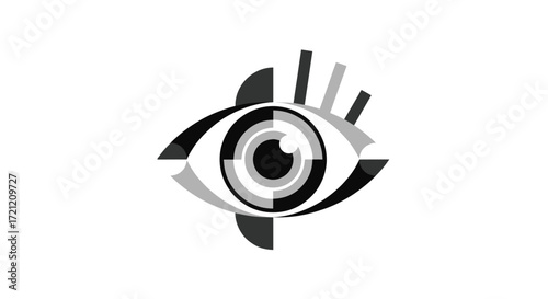 Geometric eye design in shades of gray and black artistic stylized illustration