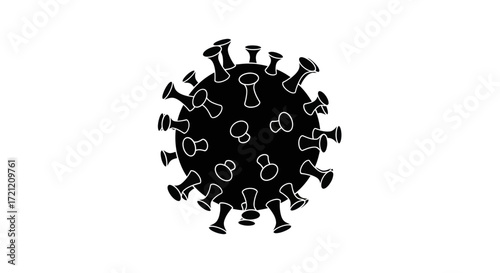 Graphic rendition of a coronavirus virion with distinctive spikes rendered in black
