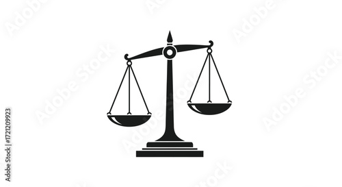 Iconic representation of justice with balanced scales in monochrome style