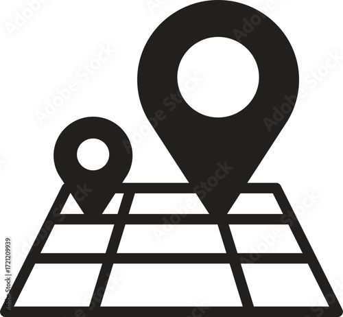 location, map, address icon Map with location markers in a minimalist black design.