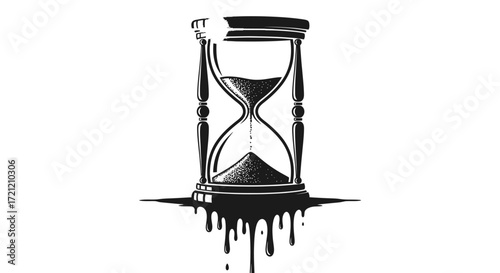 Melancholic representation of time passing illustrated by an hourglass and spilled ink effect