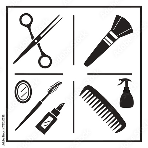 Beauty salon set of flat icons silhouette illustration 