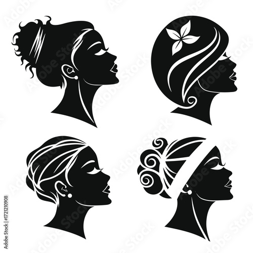 Beauty salon set of flat icons silhouette illustration 