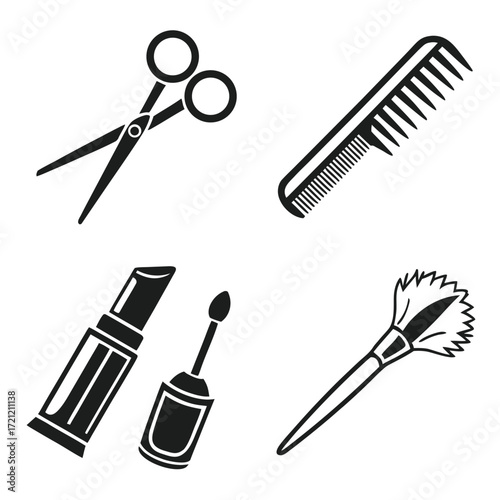 Beauty salon set of flat icons silhouette illustration 