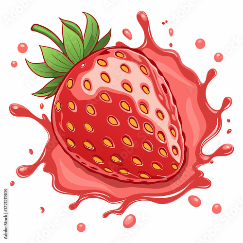 Fresh Strawberry with Juice Splash Illustration - Vector Design 