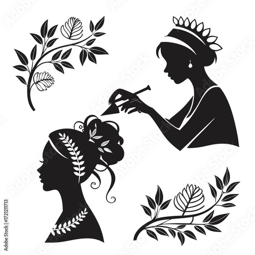 Beauty salon set of flat icons silhouette illustration 