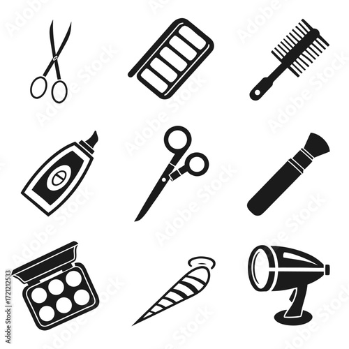 Beauty salon set of flat icons silhouette illustration 